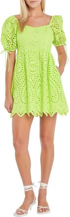 English Factory Scallop Hem Eyelet Minidress in Lime at Nordstrom, Size X-Small