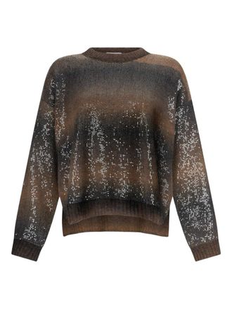 Liu Jo sequin-embroidered crew neck jumper - women - Wool/Polyester/Acrylic - S - Brown