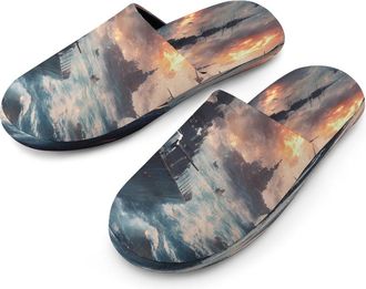 Generic Warships Mens Cozy Memory Foam Slippers Warm Cotton House Shoes Comfy Slipper for Indoor Outdoor
