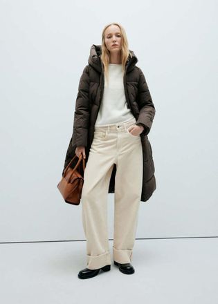 Mango Anorak lungo trapuntato cappuccio marrone medio - Donna - XS - MANGO