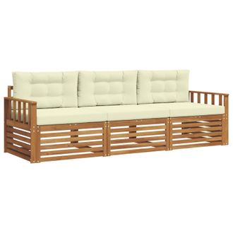 vidaXL Conjunto De Sof&aacute;s De Exterior Con Coj&iacute;n 3 Pcs Natural Y Crema Vidaxl