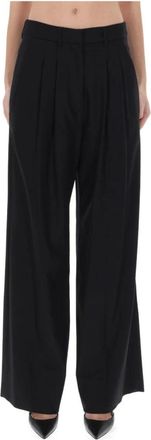 Pantaloni Torino Wijde Pijpen Geplooide Tailored Broek - Dames - Wijde Broeken - Zwart - L - Leer - Broeken