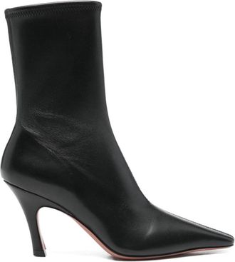 Amina Muaddi Black Leather Boots