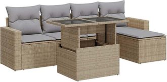 vidaXL Juego De Sof&aacute;s Jard&iacute;n Con Cojines 6 Pzas Rat&aacute;n Sint&eacute;tico Beige Vidaxl