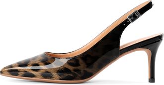 EDEFS Womens Pointed Toe Slingback Court Shoes 6.5cm Kitten Heel Animal Print Pumps Leopard Size EU40