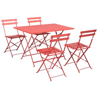 Beliani Conjunto De Jard&iacute;n De Acero Para Exterior Mesa Plegable Y 4 Sillas Rojo Fiori