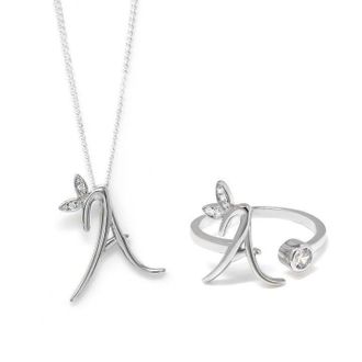 Say It With Winged Initial Ring Gift Set - Silver - A | Size: 18 inches