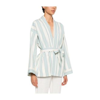 Forte_Forte My Jacket Plume - Dames - Kimonos - Blauw - M - Katoen - Overhemden