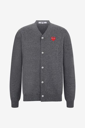 Comme Des Garçons Geknöpfter Cardigan aus Wolle mit V-Ausschnitt Red Heart