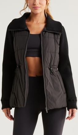 Zella Quilted Rib Mix Hybrid Jacket in Black at Nordstrom Rack, Size Small