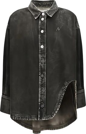 The Attico Asymmetrische denim blouse met lange mouwen - Grijs