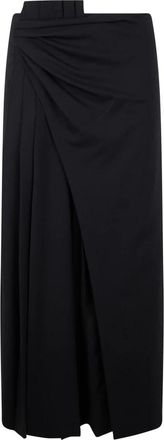 Alberta Ferretti Lange rok met draperie - Dames - Maxi Rokken - Zwart - S - Wol - Rokken
