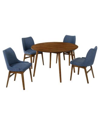 Armen Living Arcadia & Azalea 48In Round & Walnut Wood 5Pc Dining Set