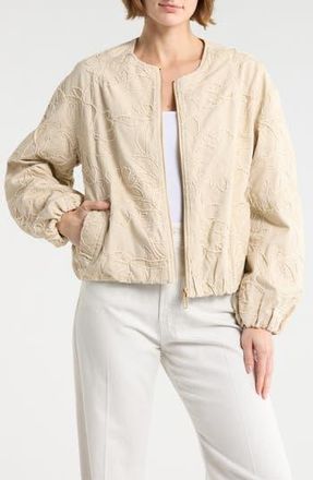 Democracy Floral Embroidered Bubble Hem Jacket in Stone at Nordstrom Rack, Size X-Large