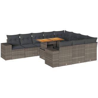 vidaXL Vidaxl - 10 Piece Garden Sofa Set with Cushions Grey Poly Rattan Acacia