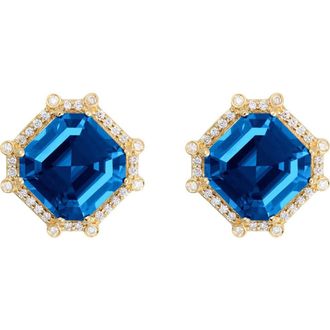 Goshwara Asscher Cut Stone Stud Earrings in Deep Blue at Nordstrom