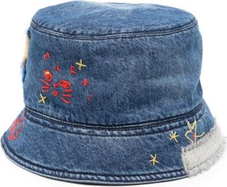 Marni embroidered denim bucket hat - men - Cotton/Cotton - S - Blue
