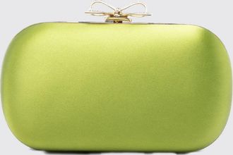 Self Portrait Oval Satin Mini Clutch with Bow and Crystal Embellishments