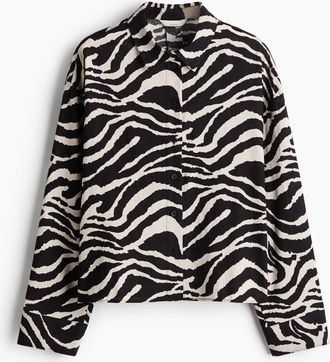 H&M Bluse aus Leinengemisch - Schwarz/Zebraprint
