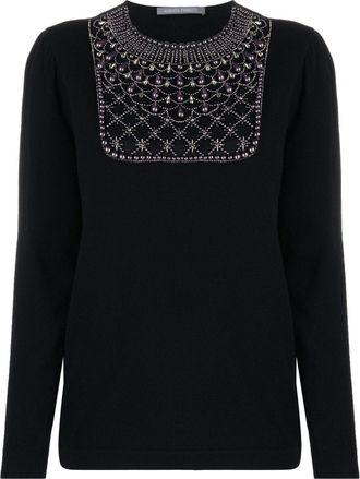 Alberta Ferretti embellished-collar jumper - women - Cashmere/Virgin Wool/Polyamide - 40 - Black