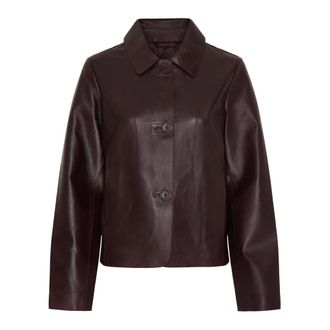 Notyz Chaqueta de piel cl&aacute;sica con botones - Jackets - Mujer - Marr&oacute;n - 2XL