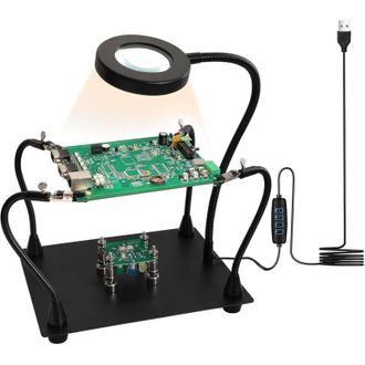 OEM Ayuda Para Soldar, Herramienta De Tercera Mano Con 4 Brazos Flexibles Y 4 Soportes Magn&eacute;ticos, Lupa De Soldadura De 6 Aumentos Con Luz Ajustable De 3 