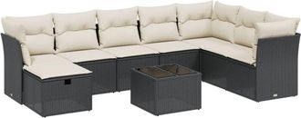 vidaXL Set De Sof&aacute;s De Jard&iacute;n 8 Piezas Y Cojines Rat&aacute;n Sint&eacute;tico Negro Vidaxl