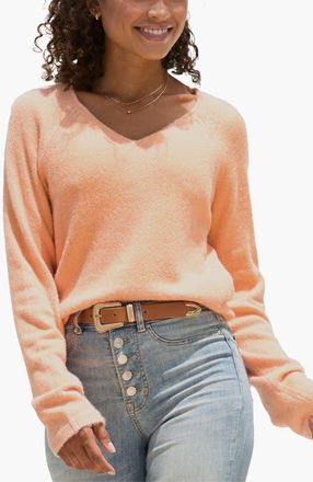 Lascana Fuzzy V-Neck Sweater in Peach Heather at Nordstrom, Size 14