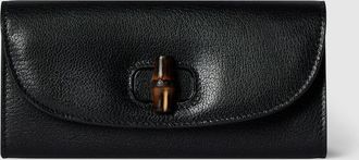 Gucci Long Wallet With Bamboo, Black, Leather