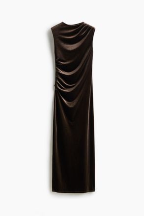 H&M &Auml;rmelloses Velourskleid - Dunkelbraun