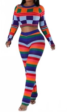 Beston Color Block Top And Pants Set In Multicolor
