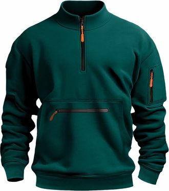 Generic Mens 1/4 Zip Pullover Sweatshirt Zipped Pocket Fleece Long Sleeve No Hood Tracksuit Tops Cuff Shirts Hooded Loose Fit Casual Classic Fashion Work Hood