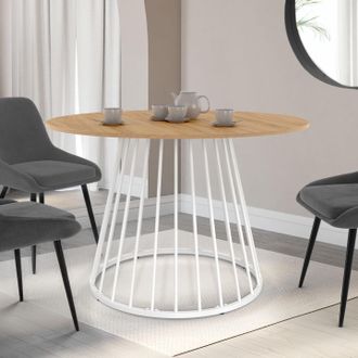 IDMarket Idmarket - Mesa De Comedor Redonda Yuna Para 6 Personas Con Tablero De Madera Y Pata De Alambre De Metal Blanco 110 Cm