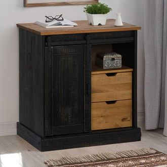 Berkfield Home Sideboard HALDEN with Sliding Door Black 80x40x80 cm Solid Wood | Size: 80 x 40 x 80 cm