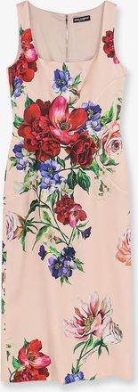 Dolce & Gabbana Vestito longuette in raso con stampa Fiori - DOLCE & GABBANA - gender_Woman