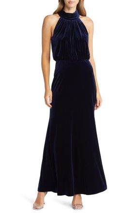 Eliza J Mock Neck Blouson Gown in Navy at Nordstrom, Size 10