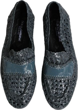 Dolce & Gabbana Mens Blue Woven Leather Slip On Loafers Shoes Goat Calf