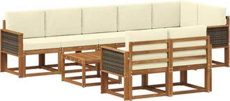 vidaXL Conjunto De Sof&aacute;s De Exterior 9 Uds. Natural Y Crema Poli&eacute;ster Vidaxl
