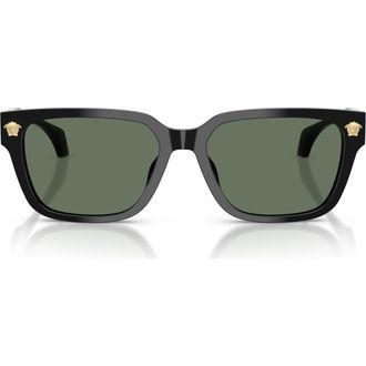 Versace 56mm Rectangular Sunglasses in Black /Dark Green at Nordstrom