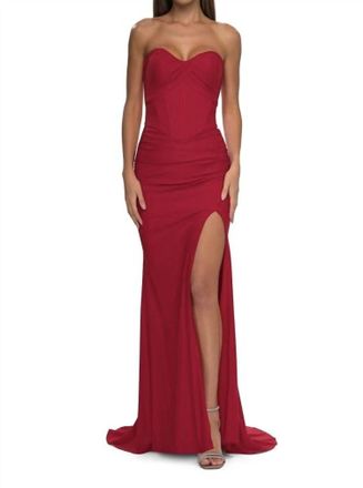La Femme Strapless Criss-Cross Formal Gown In Red