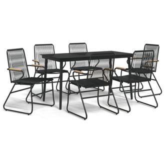 Berkfield Home 7 Piece Garden Dining Set Black PVC Rattan