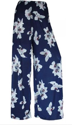 ZEE FASHION Plus Size Womens Plain Palazzo Wide Leg Flared Ladies Printed Trousers Pants 8-26