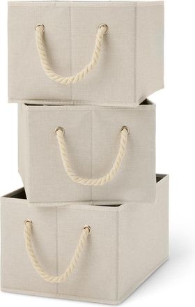 OEM Juego De 3 Cajas De Almacenamiento Plegables Con Asas De Cuerda, De Lino, Tama&ntilde;o L