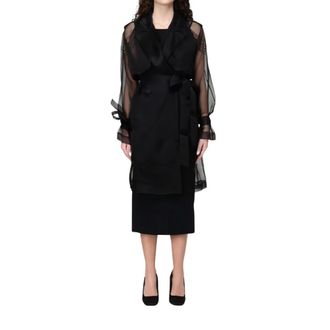 Pinko Trench Coats, female, Black, Size: S Silk Organza Trench Coat