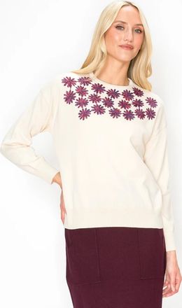 YAL New York Cream Sweater with Berry Floral Embroidery