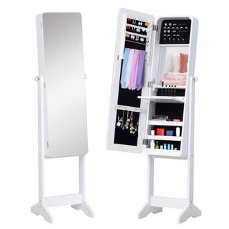 HOMCOM Joyero de pie con espejo 30x36x146cm blanco