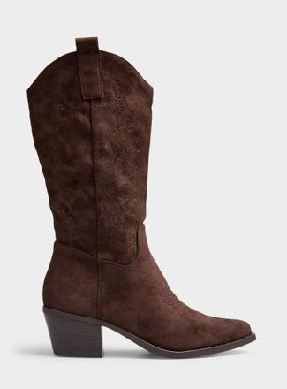 Simons Womens Chocolate faux-suede cowboy boots Women