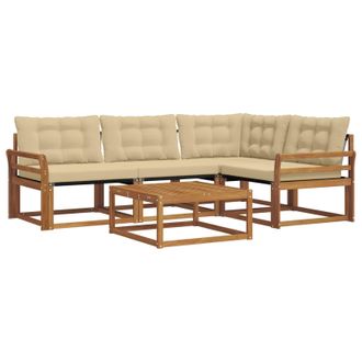 vidaXL Conjunto De Sof&aacute;s De Exterior Con Coj&iacute;n 5 Pcs Natural Y Beige Vidaxl