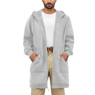 Generic Jackets for Men Long Length Hooded Zip Up Cardigan with Pockets Mens Long Hoodies with Hood Lightweight Solid Colors Coats Mens Jackets Warm Casual Ou