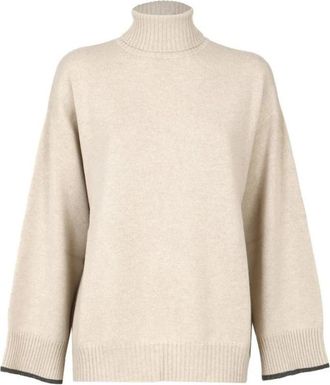 Brunello Cucinelli Cashmere Trui met Ronde Hals - Dames - Cashmere truien - Beige - M - Truien & Vesten